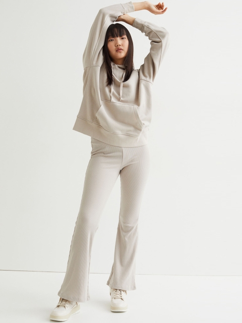 

H&M Women Beige Ribbed Jersey Jazz Trousers