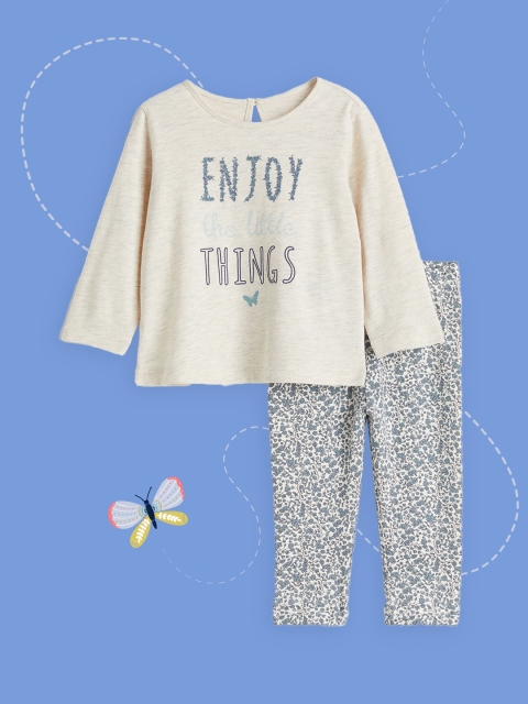 

H&M Girls Off White & Grey Printed 2-Piece Jersey Set