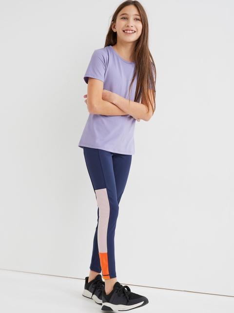 

H&M Girls Navy Blue & Orange Block-Coloured Sports Leggings