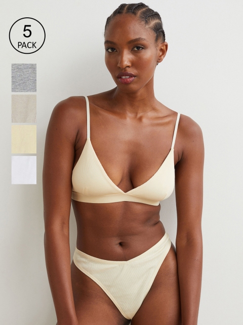 

H&M Women White & Grey 5-Pack Ribbed Thong Briefs