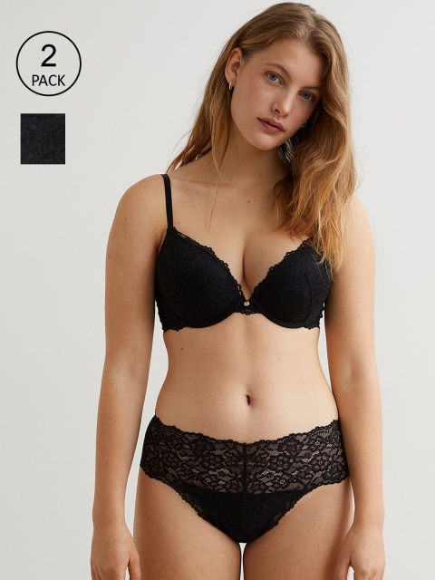 

H&M Women Black 2-Pack Lace Thong Briefs 1024141001