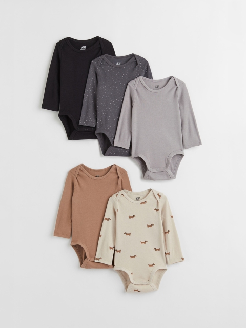 

H&M Girls 5-pack long-sleeved bodysuits, Multi