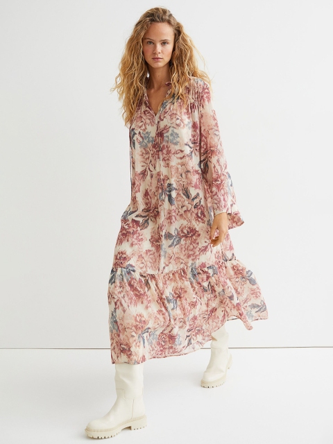 

H&M Women Beige Long chiffon dress