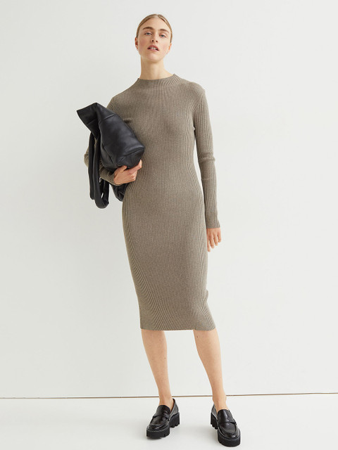 

H&M Woman Beige Rib-knit dress