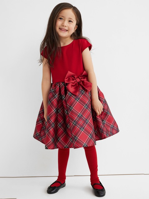 

H&M Girls Black & Red Checked Round Neck Flared-Skirt Dress