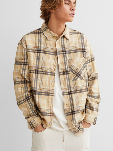 

H&M Men Yellow Relaxed Fit Checked flannel shirt