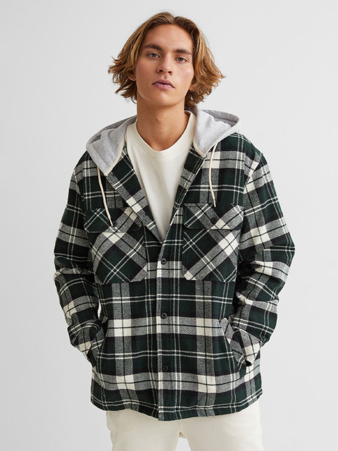 

H&M Men Green Hooded overshirt