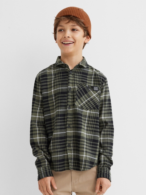 

H&M Boys Green & Black Checked Pure Cotton Flannel Shirt