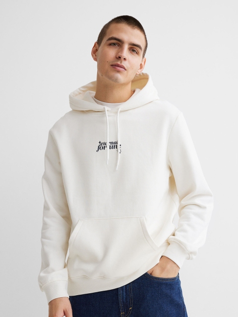 

H&M Men White & Black Printed Regular Fit Hoodie