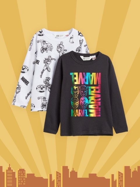 

H&M Boys Black & White 2-Pack Printed Jersey Tops