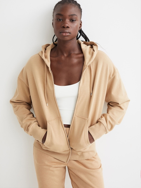 

H&M Women Beige Zip-Through Hoodie