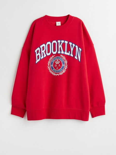 

H&M Women Red Oversized Motif-Detail Sweatshirt