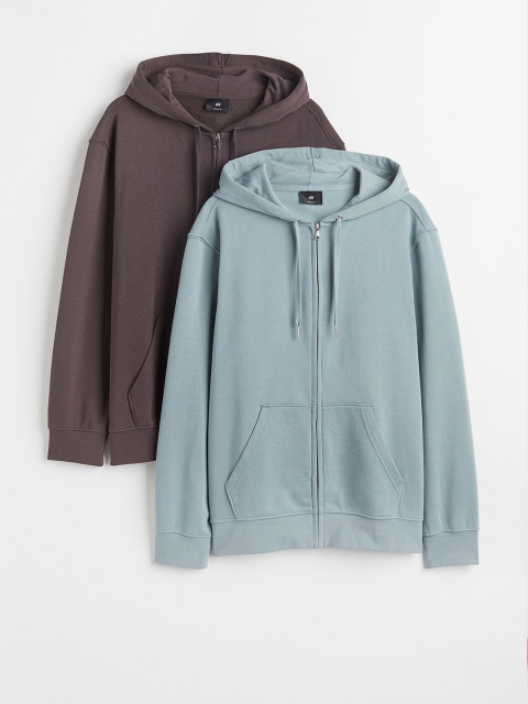 

H&M Men 2-pack Regular Fit zip-through hoodies, Turquoise blue