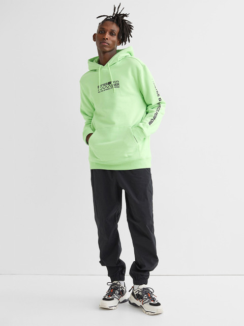 

H&M Men Fluorescent Green Printed Regular Fit Hoodie