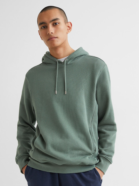 

H&M Men Green Solid Regular Fit Hoodie