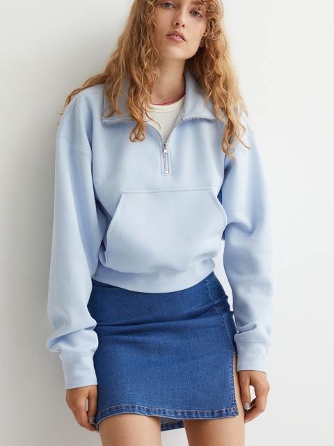 

H&M Women Blue Zip-Top Sweatshirt