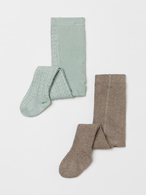 

H&M Girls Green & Beige 2-pack fine-knit tights