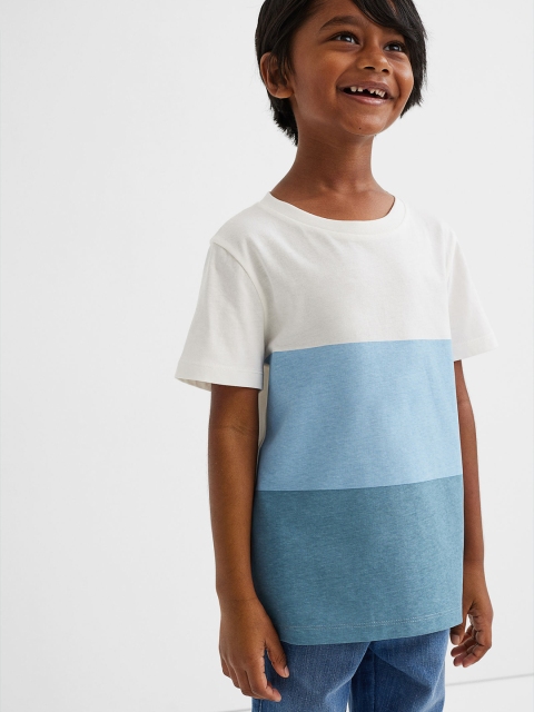 

H&M Boys Blue & White Colorblocked Cotton Jersey T-Shirt