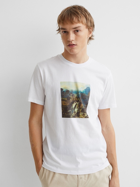 

H&M Men White Printed T-shirt