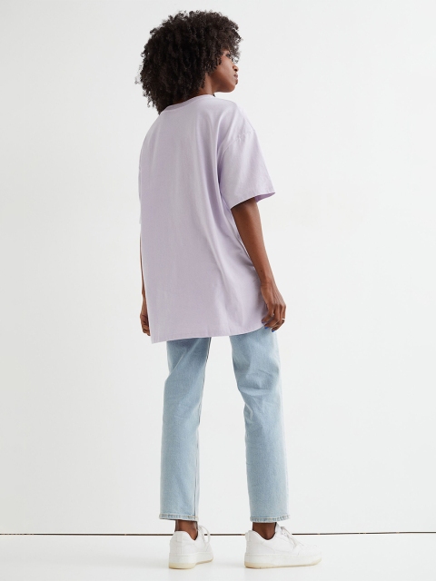 

H&M Women Purple Oversized Motif-Detail T-shirt