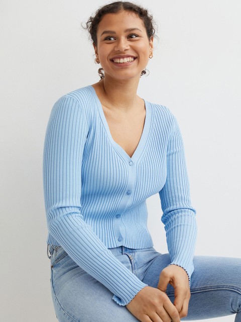 

H&M Woman Blue Rib-knit cardigan