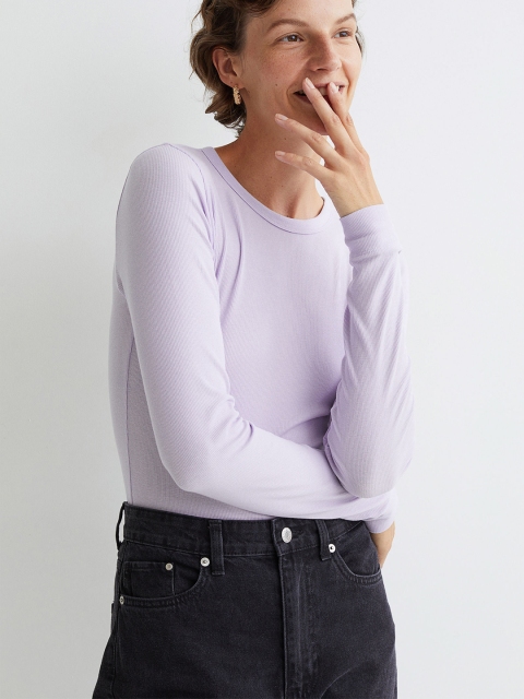

H&M Women Purple Ribbed Modal-Blend Top