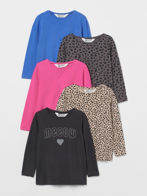 

H&M Girls Grey ,Pink, Blue & Beige 5-pack jersey tops