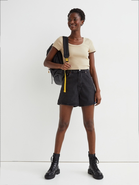 

H&M Women Beige Ribbed Top