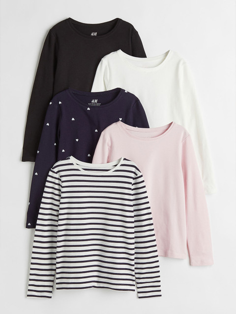 

H&M Girls White & Black Solid 5-Pack Jersey Tops