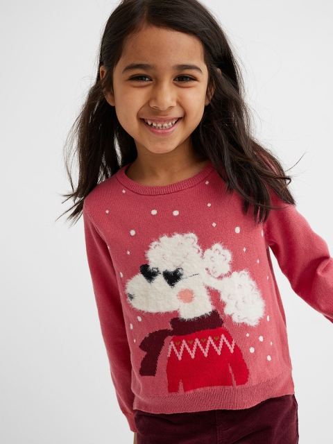 

H&M Girls Red & White Motif-Detail Jumper