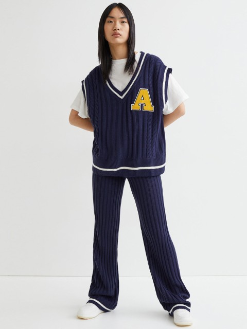 

H&M Women Blue Rib-knit trousers