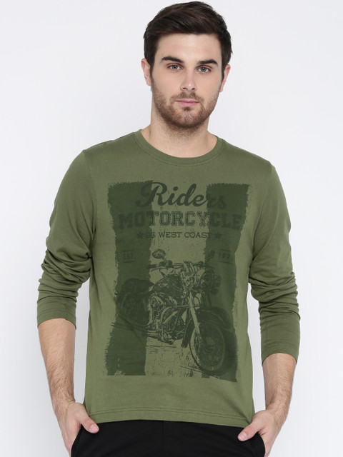 

Moda Rapido Men Olive Green Printed Round Neck T-shirt