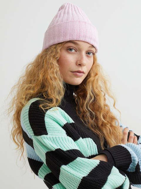

H&M Women Pink Rib-Knit Hat