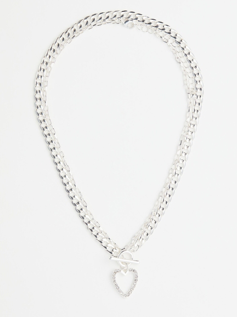 

H&M Woman Two-strand rhinestone-pendant necklace, Silver