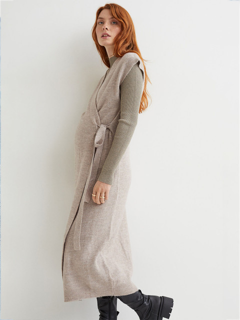 

H&M Women Beige MAMA Before & After fine-knit wrap dress