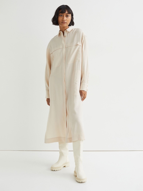 

H&M Women Beige Lyocell-Blend Shirt Dress