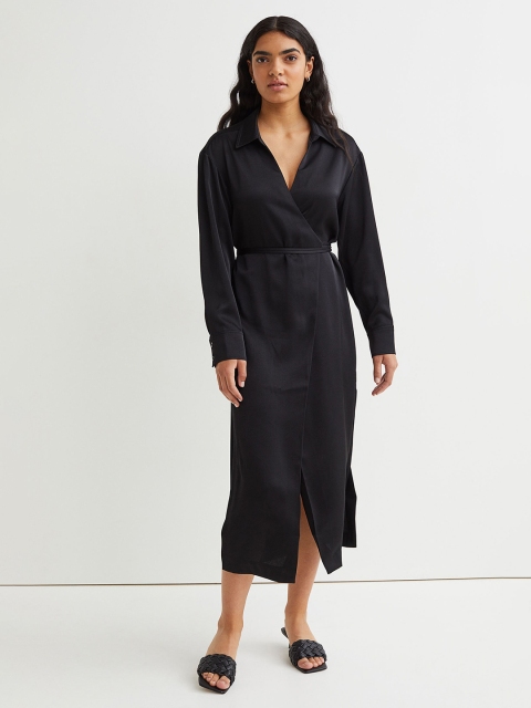 

H&M Women Black Solid Satin Wrap Dress