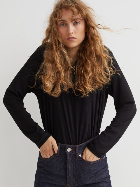 

H&M Women Black Ribbed Top