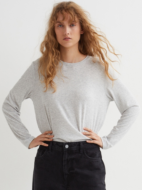 

H&M Women Grey Ribbed Top
