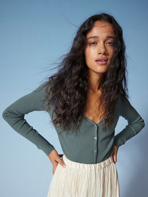 

H&M Women Turquoise Blue Ribbed Jumper