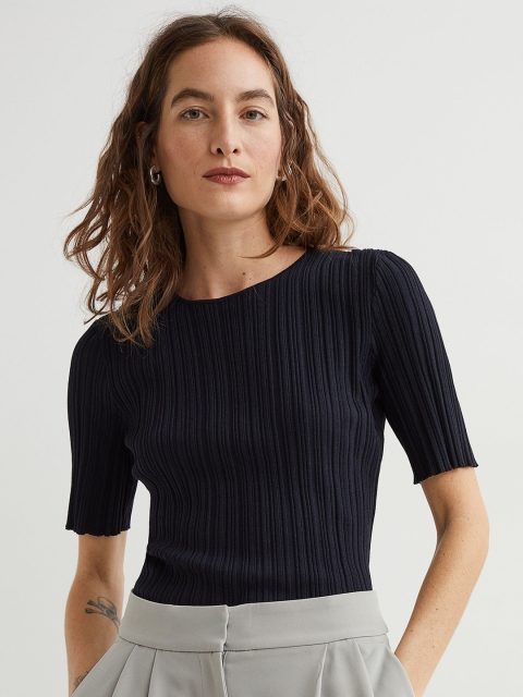 

H&M Women Blue Rib-Knit Top