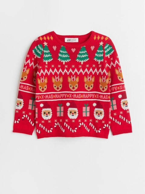 

H&M Girls Red Jacquard-Knit Jumper