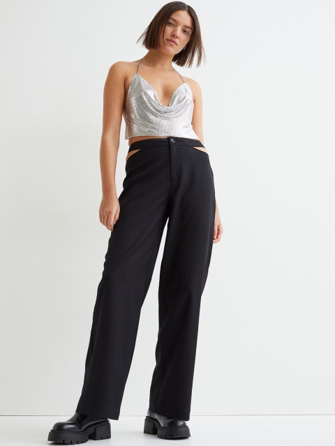 

H&M Women Black Cut-out-detail trousers