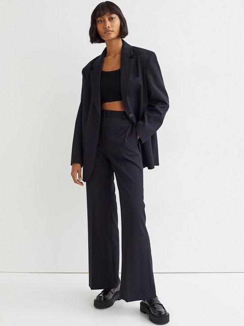 

H&M Women Black Flared Lyocell-Blend Trousers