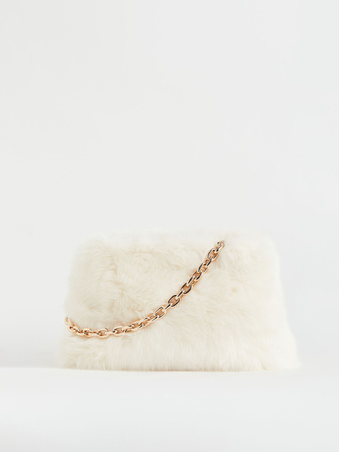 

H&M Women White Faux Fur Clutch Bag