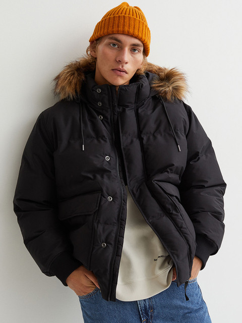 

H&M Men Black Solid Water-Repellent Puffer Jacket
