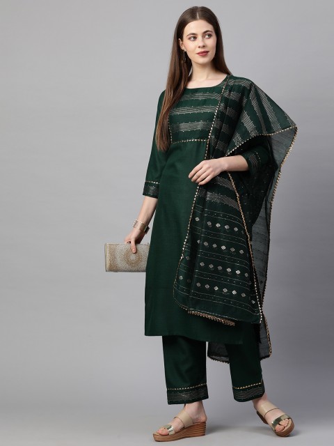 

KALINI Women Green Yoke Design Kurta with Trousers & With Dupatta