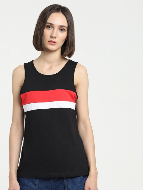 

Bewakoof Women Black Colourblocked Pure Cotton Tank Top
