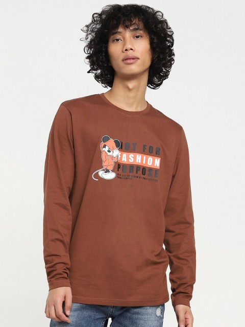 

Bewakoof Men Brown Typography Mickey Mouse Printed T-shirt