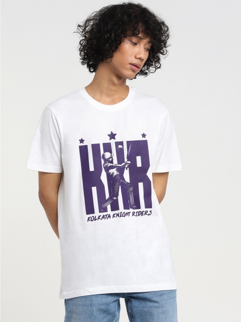 

Bewakoof Men White & Violet Typography Printed T-shirt
